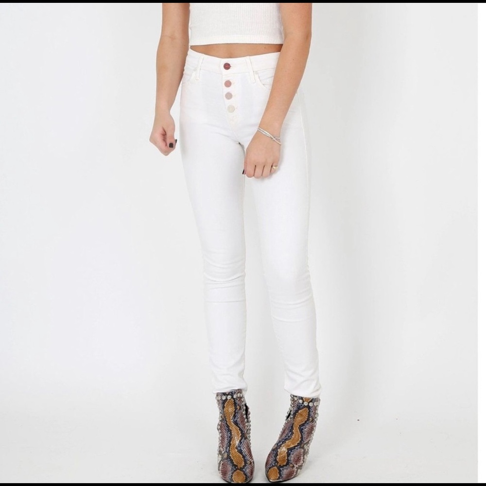 MOTHER jeans. The Pixie High Rise White taste the rainbow